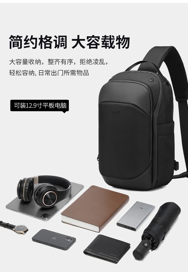 OZUKO Business Chest Bag Men's Large Capacity Waterproof Crossbody Bag High-end trendy brand simple commuter portable bag