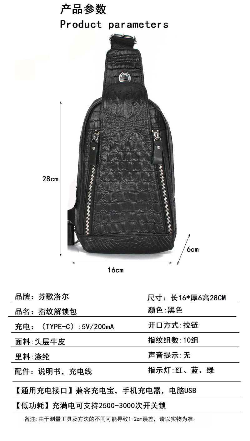 Anti-theft Bag Travel Essential Genuine Leather Chest Bag Men Crocodile Pattern Cowhide Portable Shoulder Crossbody Small Bag