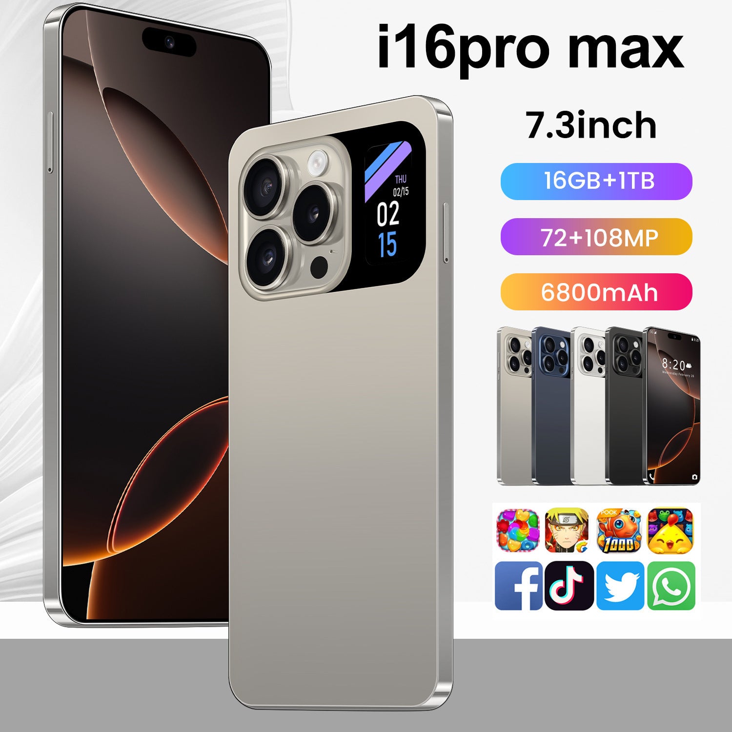 Globally Exclusive for Smartphones i16pro max Android Large Screen16+1T Source Factory(Popular)