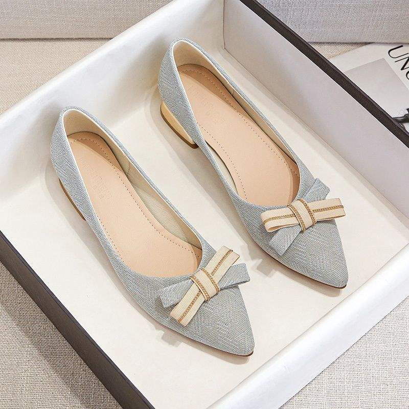 Elegant Chunky Heel Soft Sole Slip-On Fairy Gentle Shoes French Style Chunky Heel Pointed Toe Shallow Mouth Shoes Pair with Dress Versatile