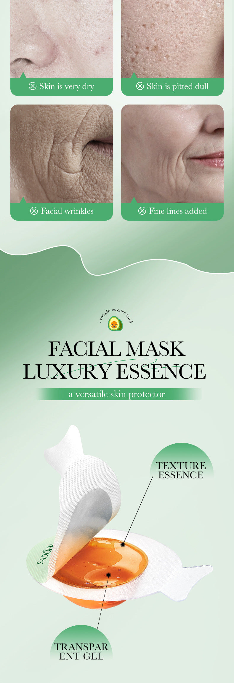 Sleep Mask SADOER Avocado Portable Smear-On Nourishing Anti-Wrinkle Freeze Mask Cross-Border Foreign Trade Wholesale