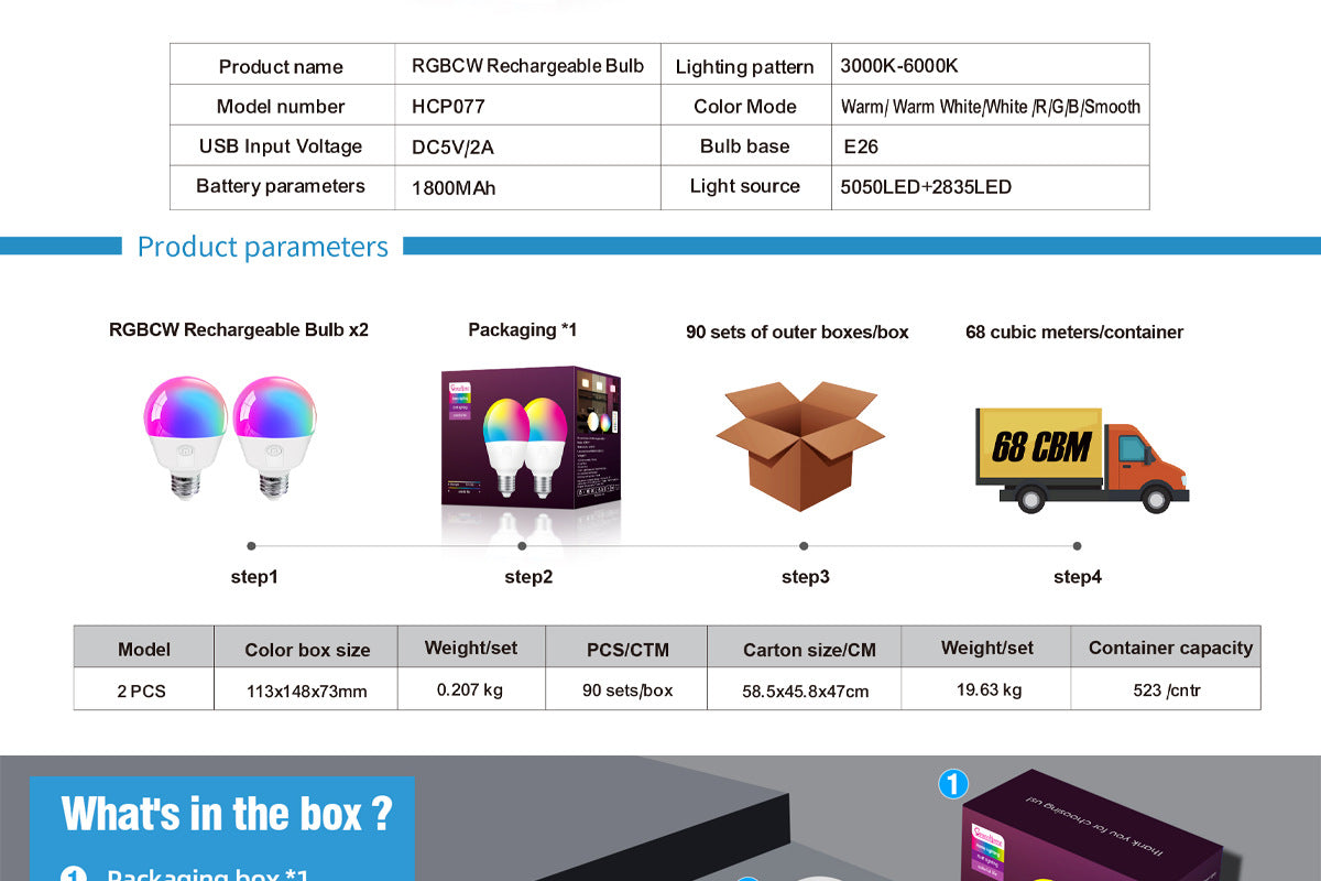 Rechargeable Light Bulb LED Bulb E26Screw Thread Household Lighting Electric Light Incandescent Chandelier Magic Color Bulb