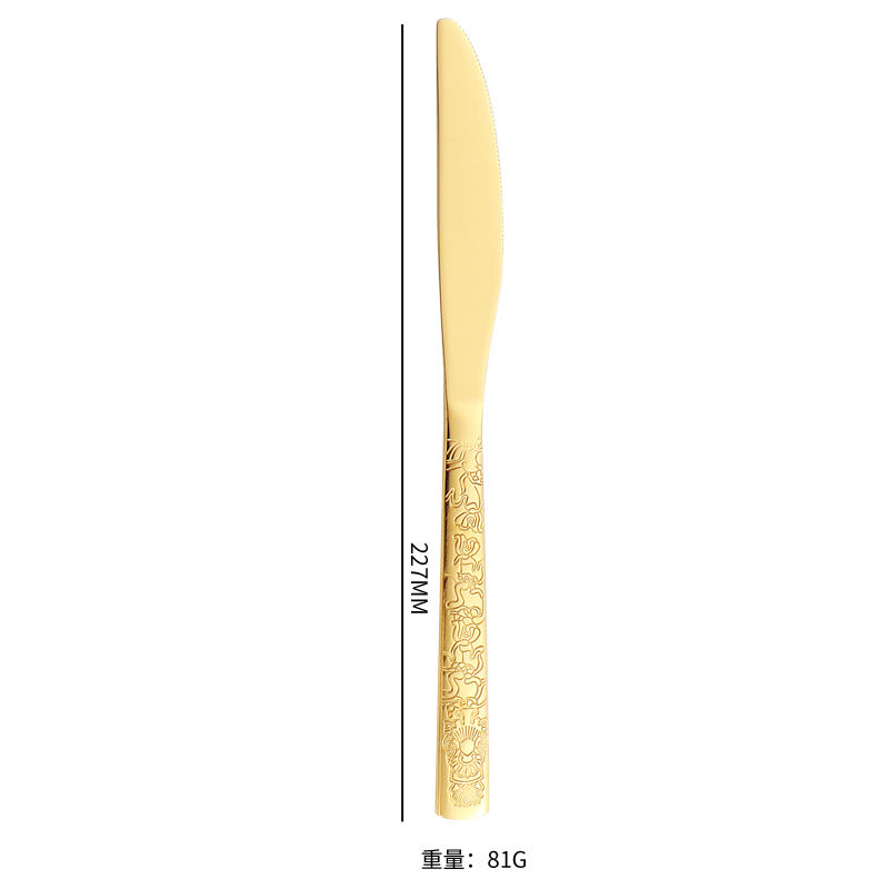 410Stainless Steel Tableware Hotel Restaurant Totem Knife Fork Spoon Set Vintage Pattern Western Steak Knife Fork