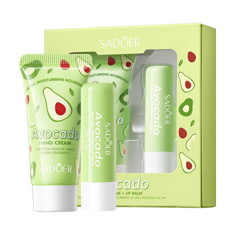 Avocado Hand Cream Lip Balm Set SADOER Nourishing Autumn and Winter Hand Cream Lip Balm Cross-Border Wholesale