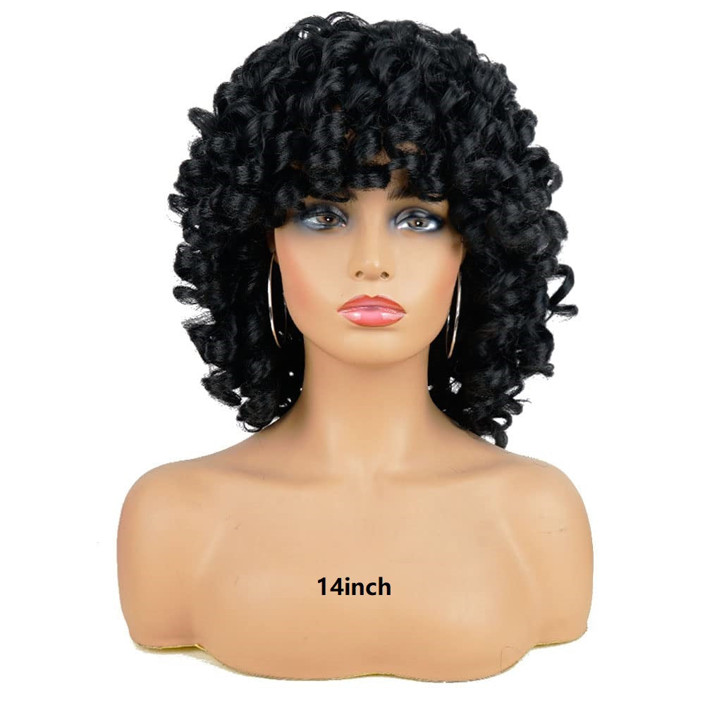 12inch loose Curly Wig for Women, Synthetic Hair Wig, Large Curly Wig for Women