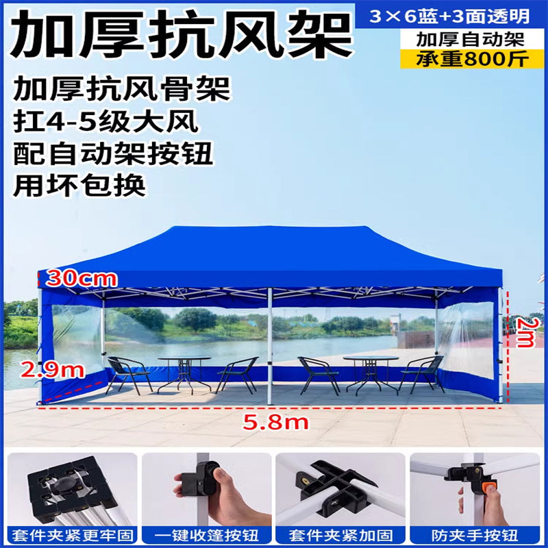 Late Night Food Stall Night Market Tent Surround Cloth for Setting Up Stalls with Four-Sided Transparent Enclosure Four-Legged Umbrella Outdoor Sunshade Foldable Rainproof Shelter