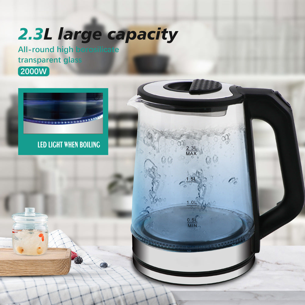 European Standard Household High Borosilicate Glass Electric Kettle Blue Light Steam Electric Tea Kettle Health Kettle Multifunctional Tea Maker