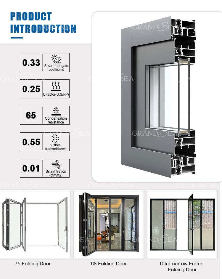 Exterior Accordion Kitchen Bi Fold Door Aluminum Glass Folding Doors for Veranda