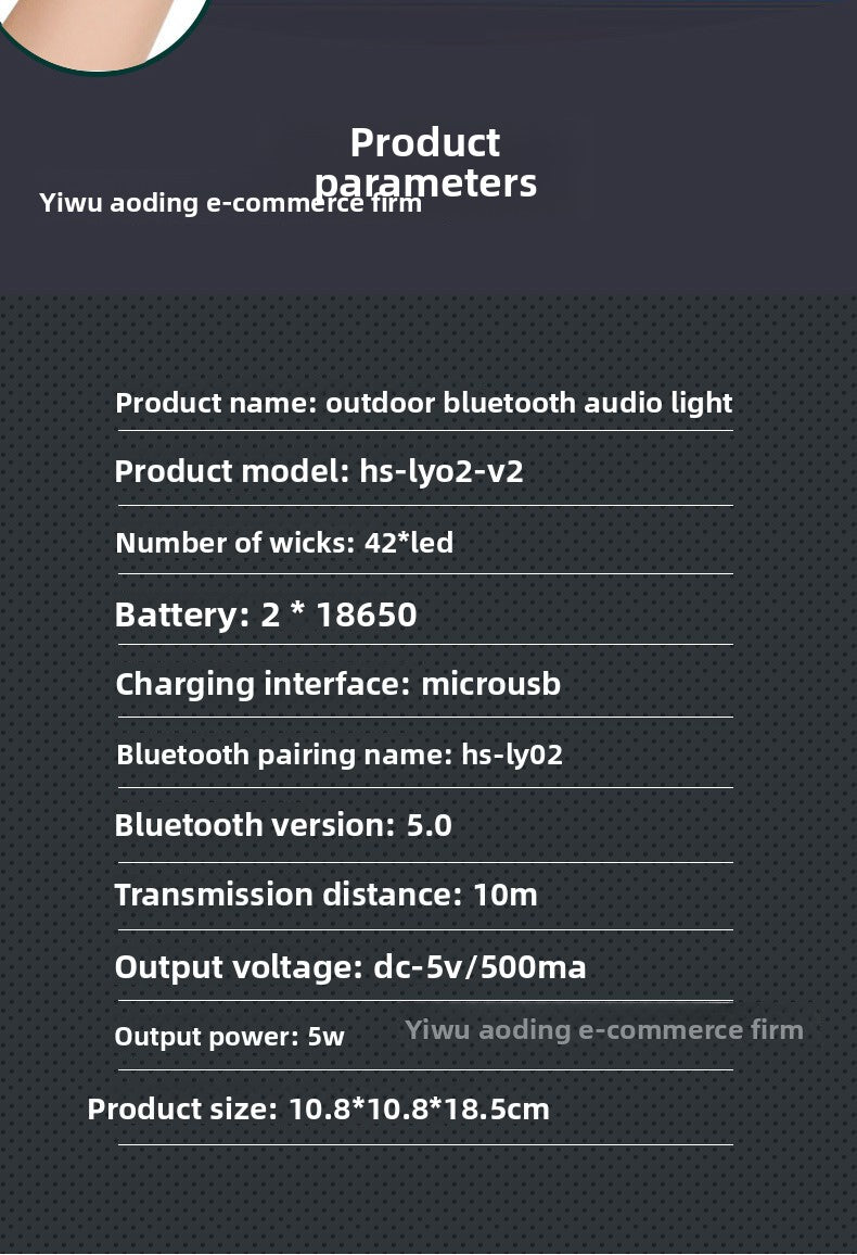 2022New Outdoor Tent Light Bluetooth Speaker Camping Light Camping Light Mobile Phone Emergency Charging Home Lighting