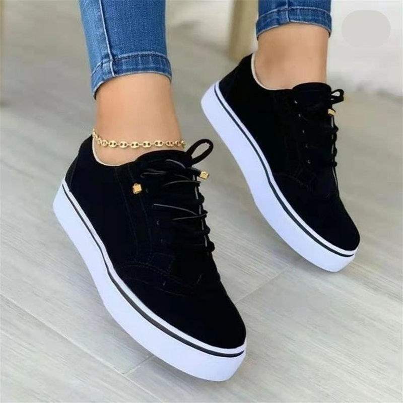plus Size2025Autumn New Lace-up Casual Women's Shoes Round Toe Flat Solid Color Women's Shoes