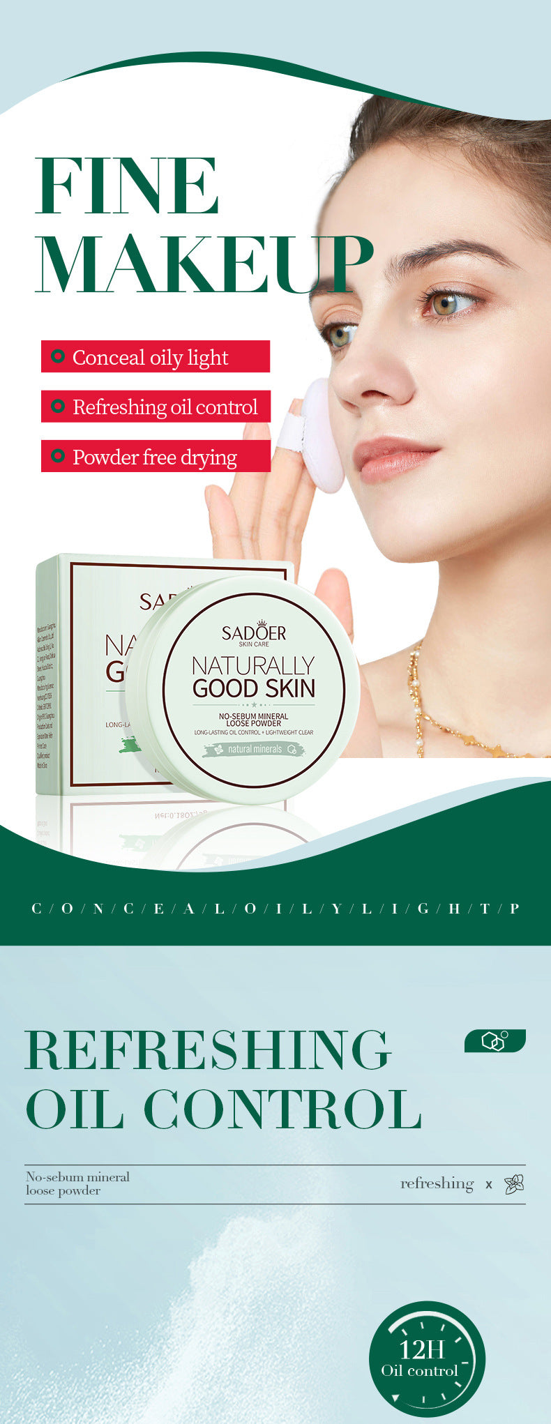 Full English Makeup SADOER Mineral Loose Powder Refreshing Lightweight Setting Concealer Powder  Wholesale