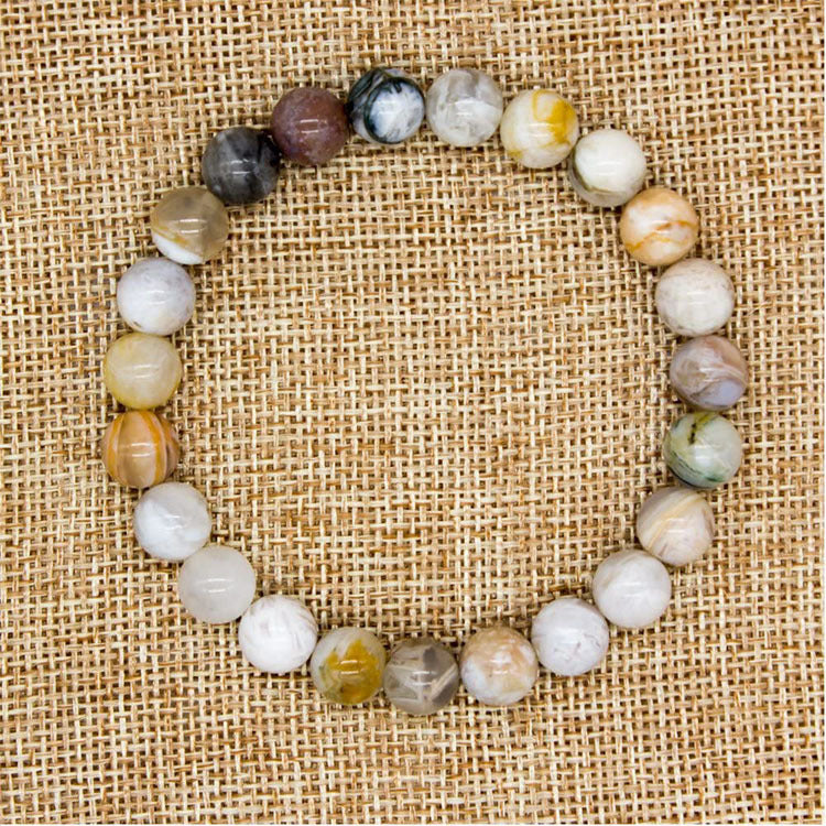 Women's Single Loop Bracelet Elastic Cord Jewelry Bamboo Leaf Agate Bracelet Natural Stone Bracelet