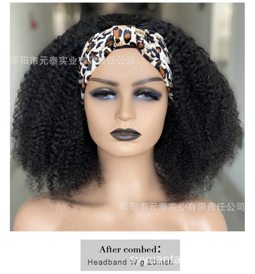 Hair Band Brazilian Human Hair 180% Density Kinky Curly Headband W