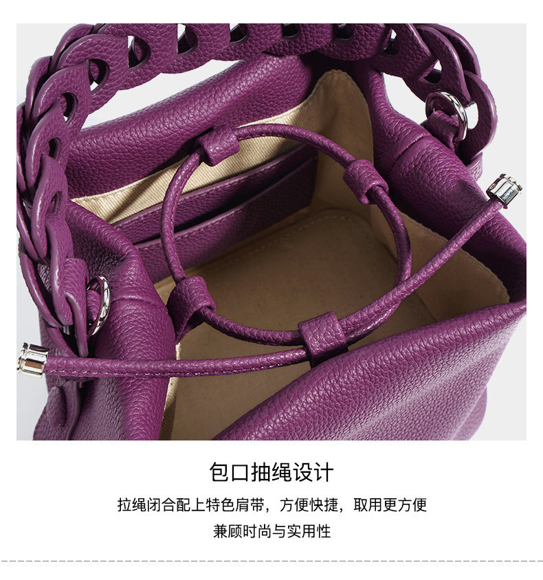 European Style New Top Layer Cowhide Bucket Bag High-Quality Genuine Leather Fashion Women's Handbag Tote Shoulder Crossbody Bag Woven