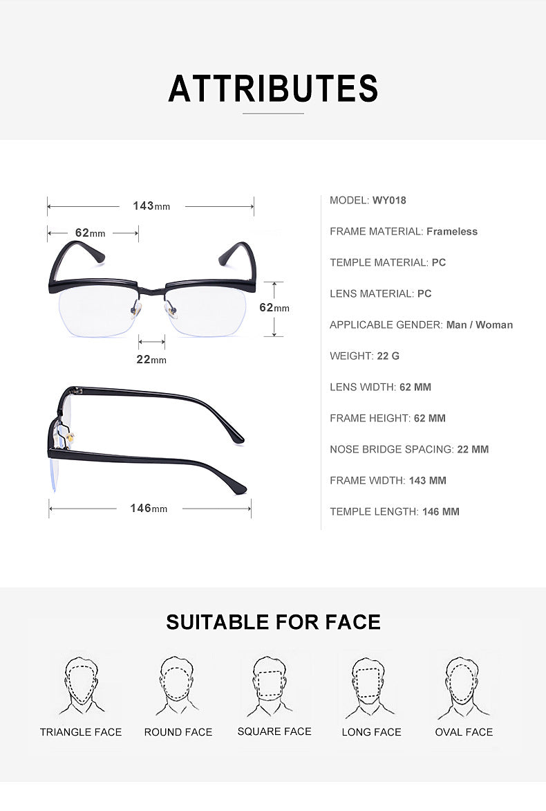 Tom Hardy's Legend of the Underground Half-Frame Glasses Frame High-End Blue Light Blocking Optical Glasses Internet Celebrity Style