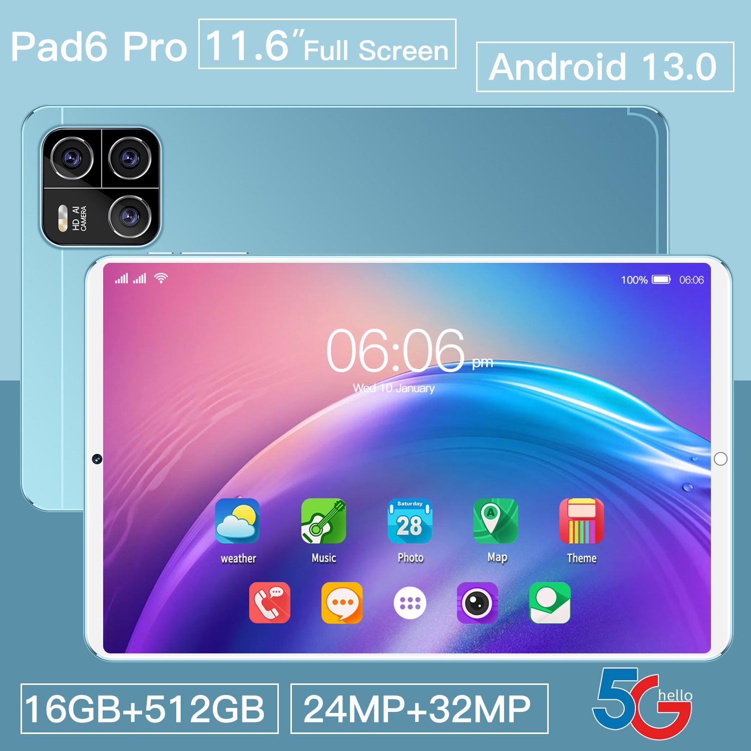 In stock hot sale Pad6Pro Android Tablet16+512G Large Screen Eye Protection Computer Manufacturer Wholesale