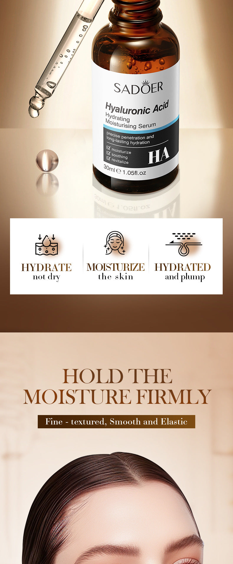 Hyaluronic Acid Hydrating Moisturizing Serum SADOER Skin rejuvenation and moisturizing essence liquid cross-border wholesale