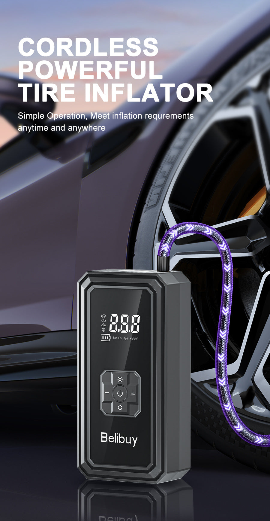 Car Air Pump for Cars and Home Use, Small Portable Wireless Electric Outdoor Universal Tire Inflator