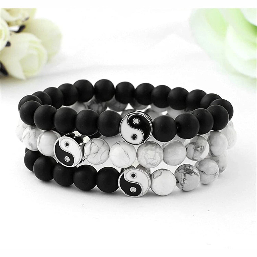 Tai Chi Bagua Bracelet Couple Gift8mm Beaded Natural White Turquoise Black Matte Chinese Style Yin Yang Tai Chi Bracelet