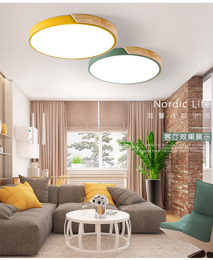 Macaron Solid Wood Ceiling Light led Bedroom Lamp Round Nordic Iron Art Room Lamp Creative Living Room Lamp for Home Use
