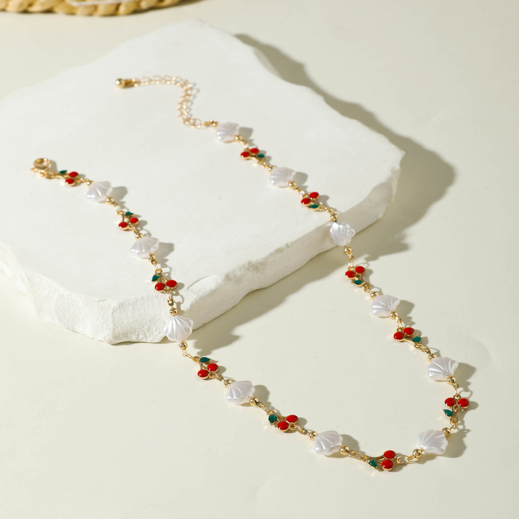 European and American Style Jewelry Light Luxury Imitation Pearl Cherry Necklace High-End Versatile Grass Multi-Layer Stacking Necklace Wholesale