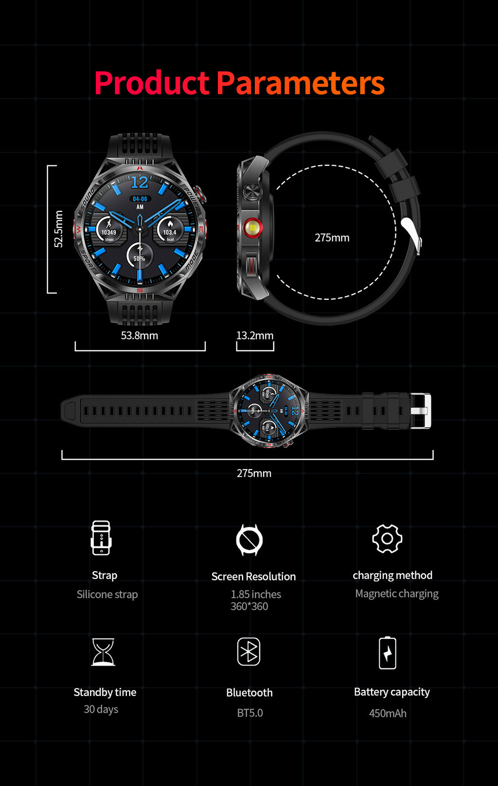 HT28Smart Watch Bluetooth Call True Heart Rate Step Sleep Breathing Training Deep Waterproof Flashlight Sports