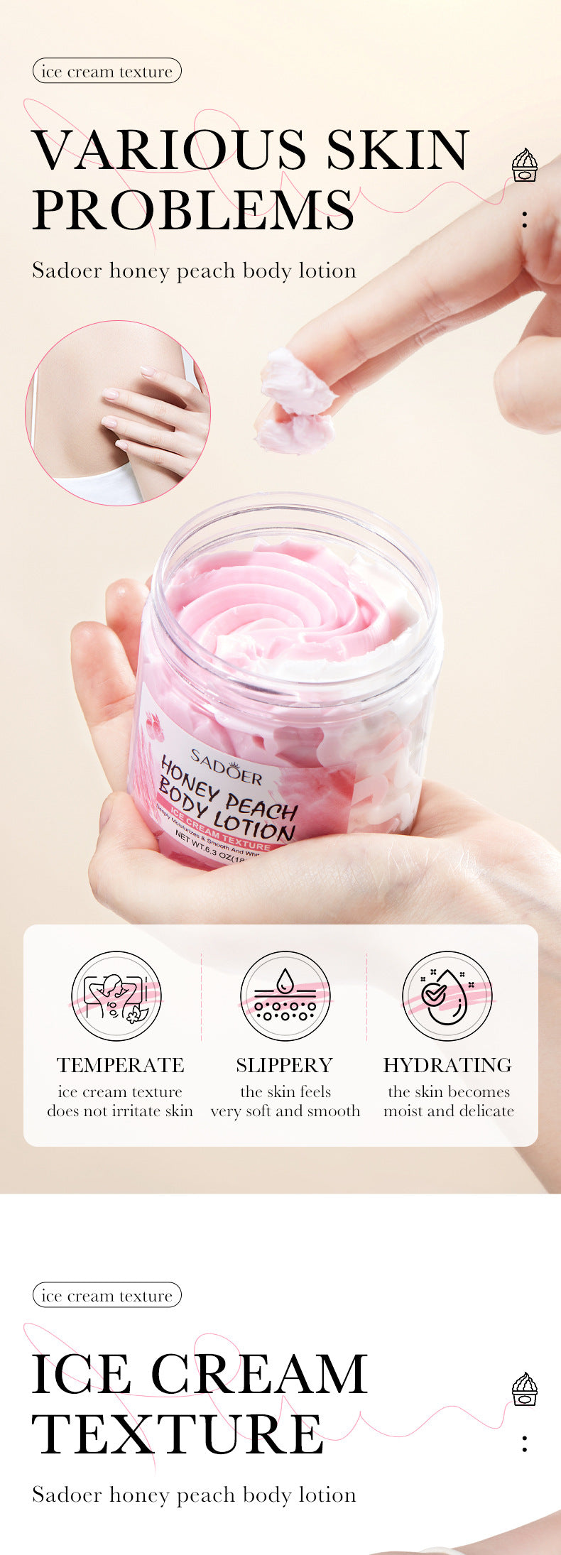 Full English Peach Ice Cream Body Lotion SADOER Moisturizing and Hydrating Body Lotion  Wholesale