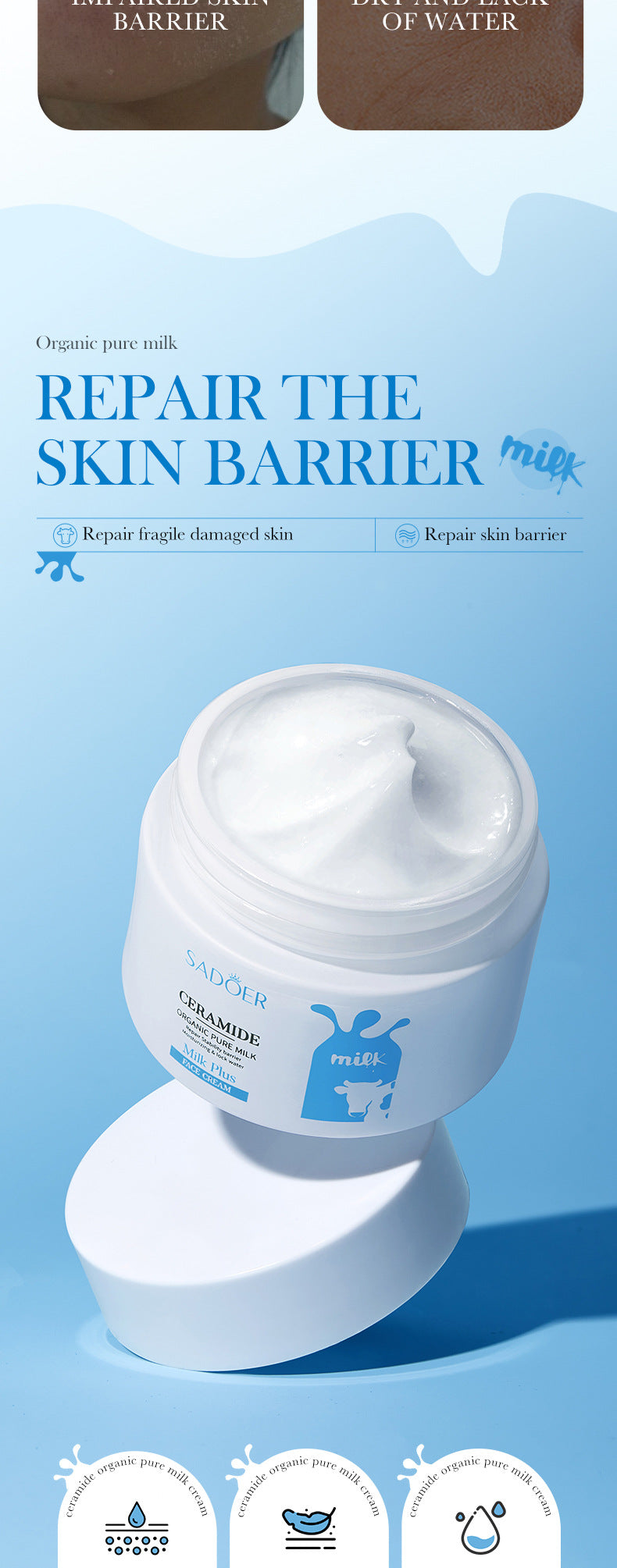 Milk Moisturizing Cream50g SADOER Ceramide Moisturizing and Rejuvenating Face Cream Cross-Border Wholesale