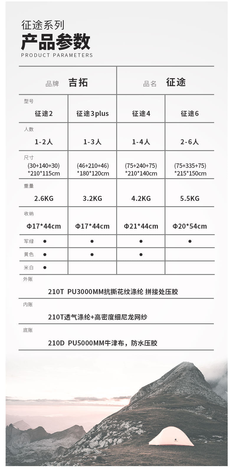 Canopy Tent for Outdoor Camping3-4Windproof and rainproof lightweight double-layer tent for outdoor climbing4-6People