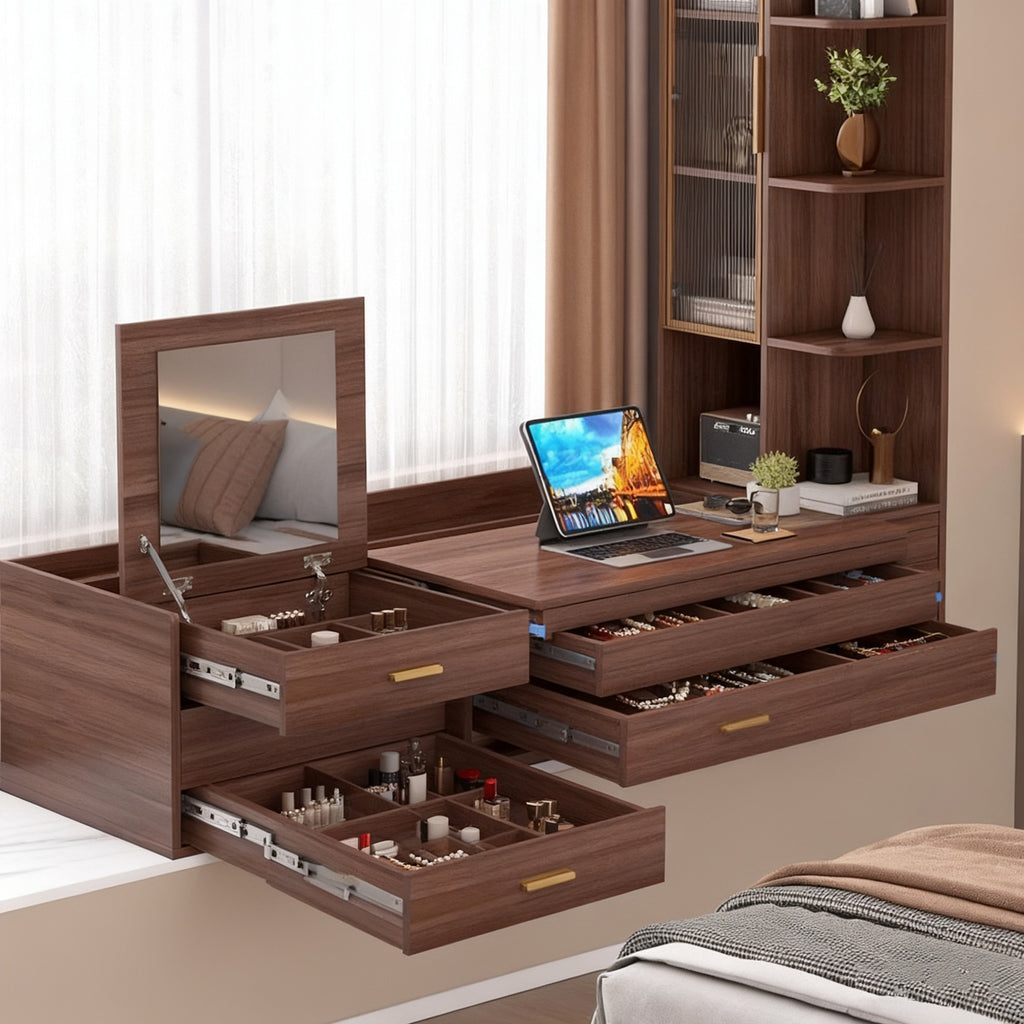 Full House Aluminum Alloy Bay Window Cabinet Computer Desk Push-Pull Extendable Desk Bedroom Balcony Makeup Desk Book Integrated Cabinet