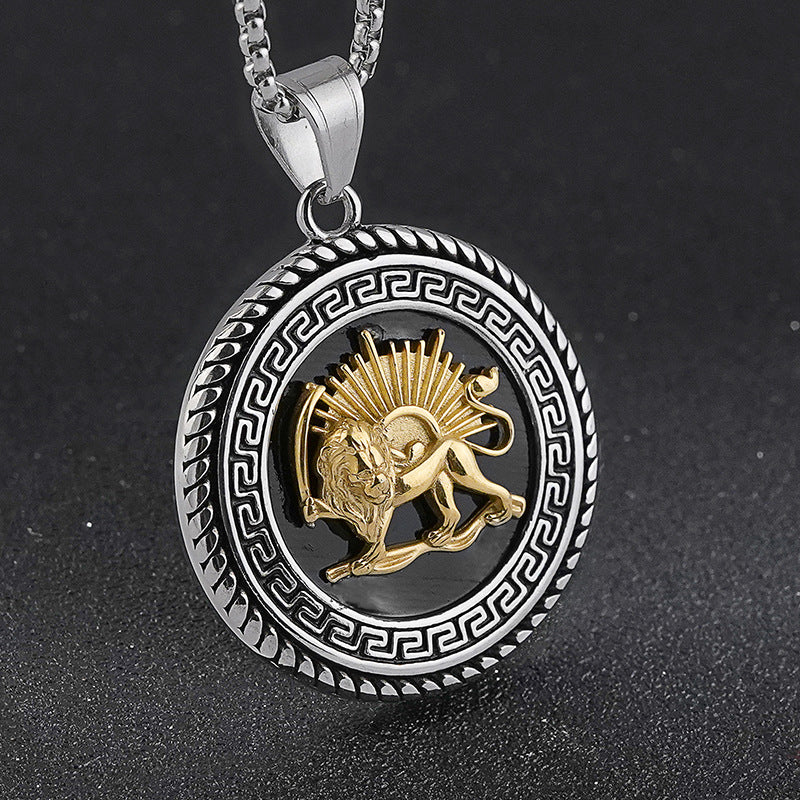 Wholesale AliExpress Hot Selling European and American Style Great Wall Pattern Lion Head Stainless Steel Pendant Necklace Jewelry