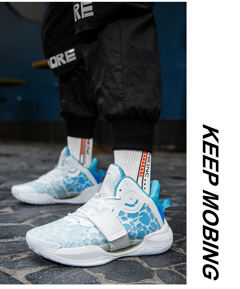 Autumn and Winter New Water Flower4Trendy Casual Basketball Shoes for Teenagers with Velcro Friction Sound and Non-Slip Sports Shoes