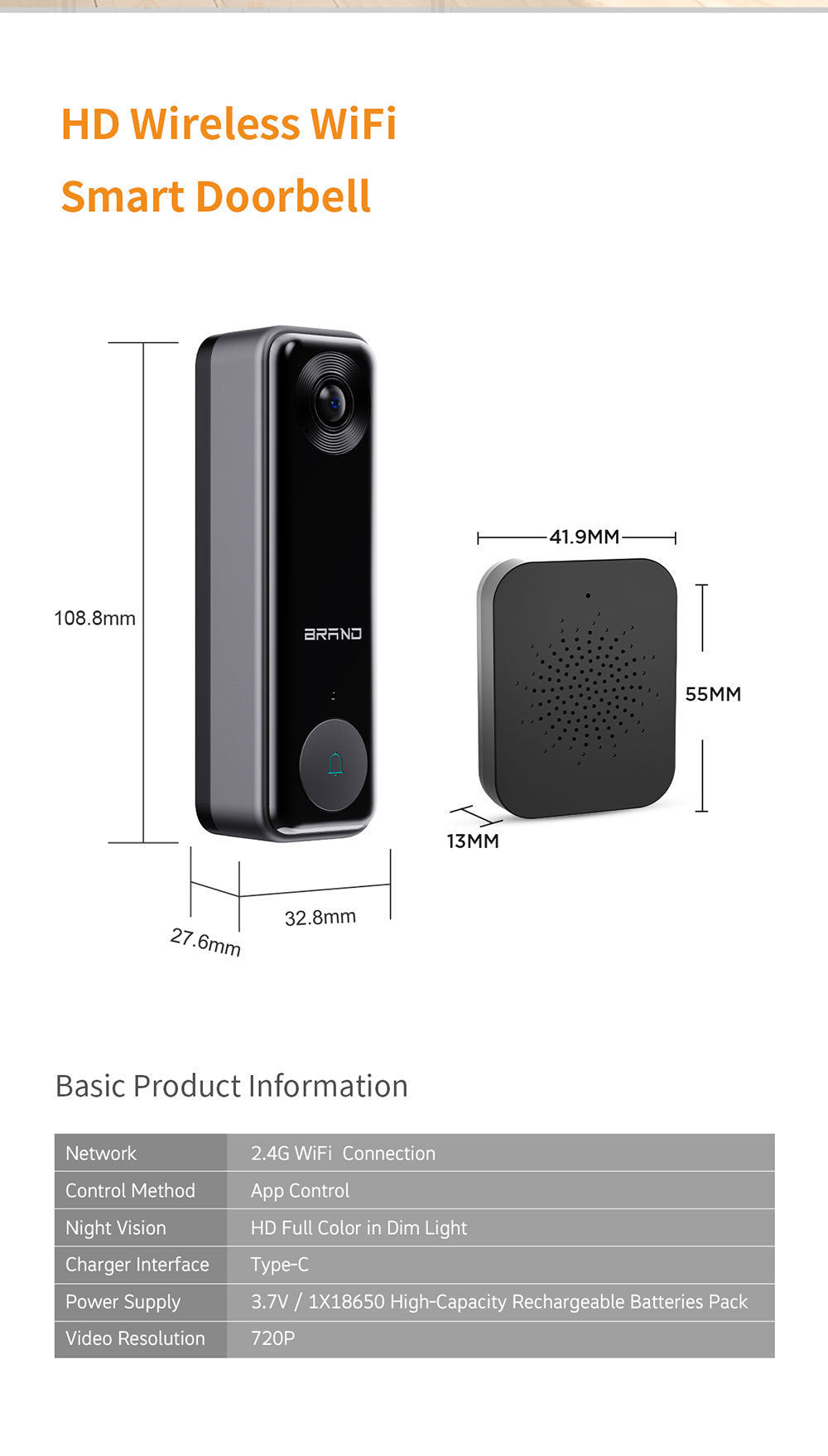 Intelligence Z70Doorbell for Home Use Low Power Consumption Wireless wifi Video Doorbell HD Night Vision Surveillance Doorbell with Ding Dong