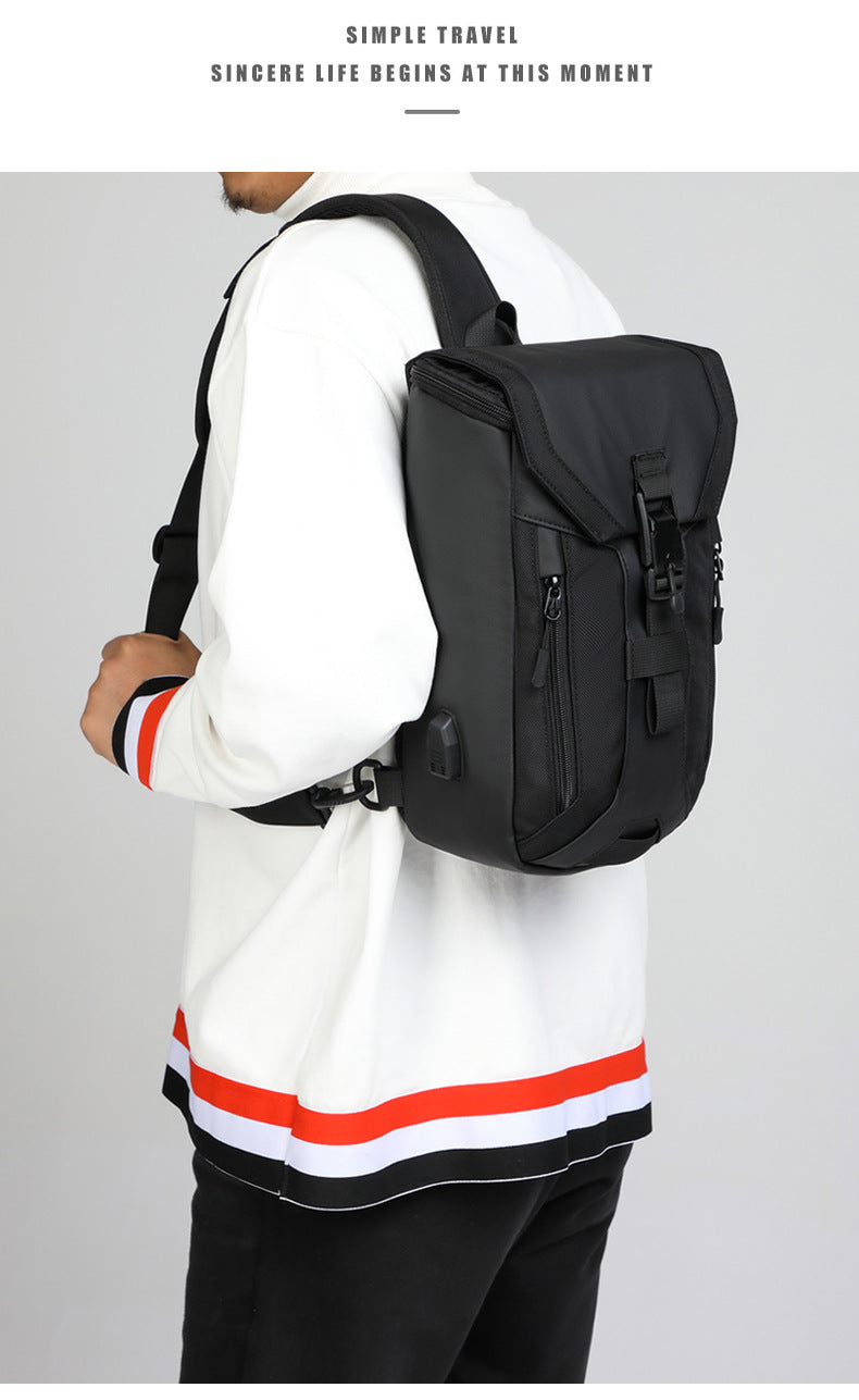 OZUKO Men's Chest Bag Trendy Brand USB Crossbody bag, water-resistant, lightweight, large capacity, single shoulder bag, outdoor chest bag