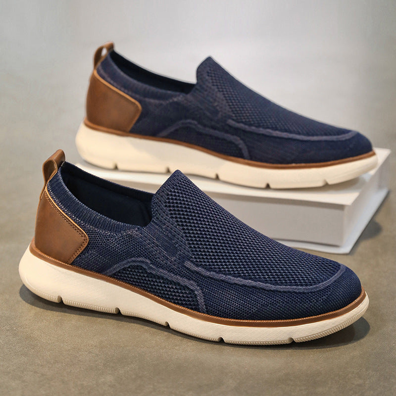 Vintage Casual Trendy Shoes Large Size Breathable Flyknit Mesh Men's Slip-On Lightweight Non-Slip Men's Shoes Large Size Men's Shoes