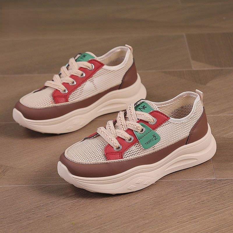 Hollow out2025Summer Dad Shoes Versatile Student Mesh Breathable Thick-Soled Casual Sneakers for Women