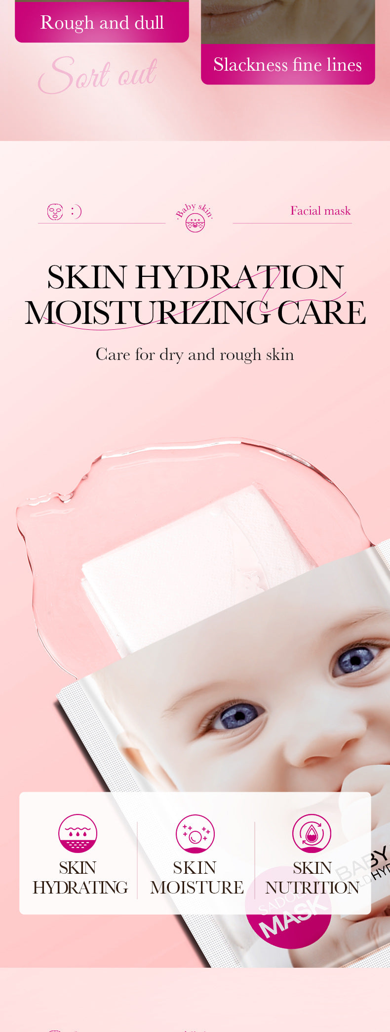 Baby Face Mask25g SADOER Moisturizing, hydrating, skin-smoothing facial mask sheets for cross-border foreign trade wholesale