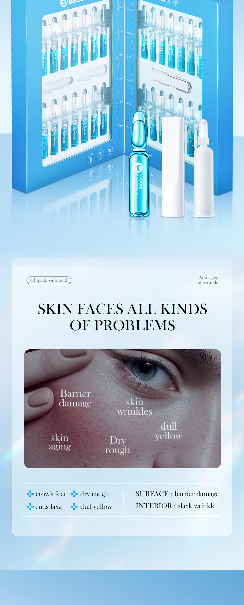 Full English Hyaluronic Acid Face Cream SADOER8D Anti-wrinkle Hydrating Nourishing Face Cream Moisturizing and Rejuvenating  Foreign Trade Wholesale