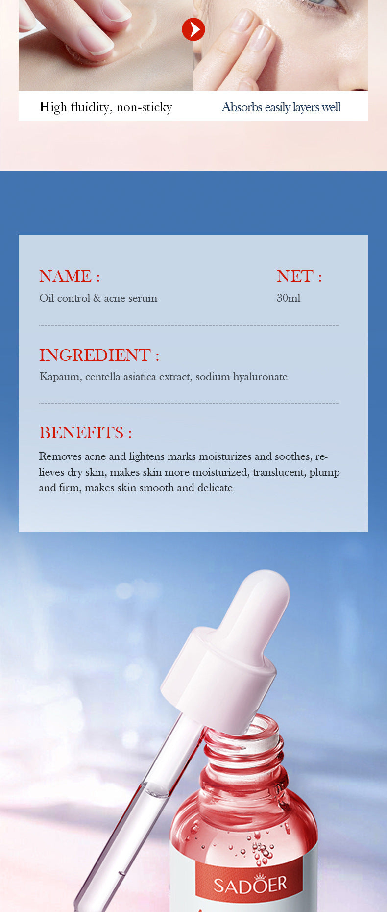 Skin Rejuvenation and Brightening Serum SADOER Moisturizing and Hydrating Essence Gel Cross-Border Wholesale