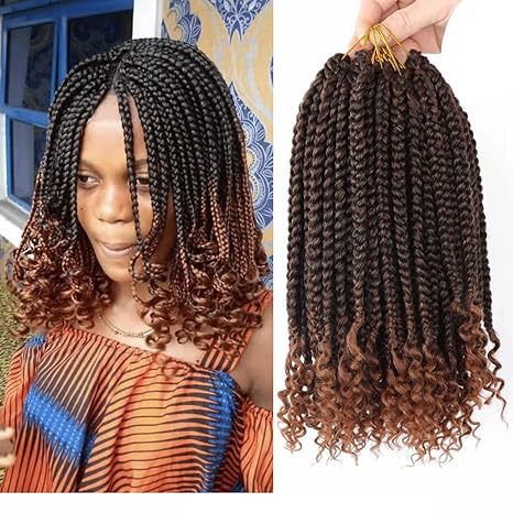 Cross-border African Three-strand Braid Tail Curl Synthetic Fiber Box  Braids Curly Ends Three-strand Braided Top Wrapped Bottom Tube