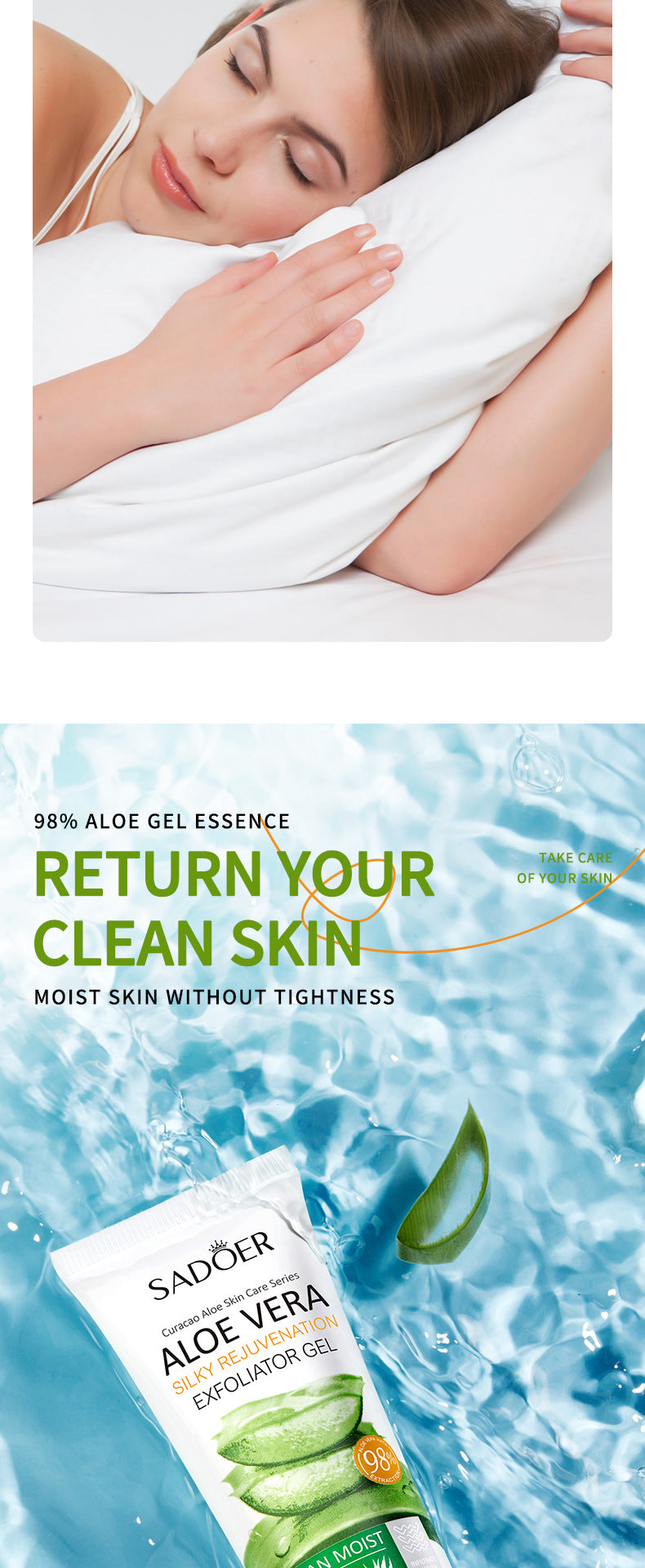 Full English Aloe Vera Skincare Set SADOER Cleansing, hydrating, moisturizing, and nourishing  foreign trade manufacturer wholesale