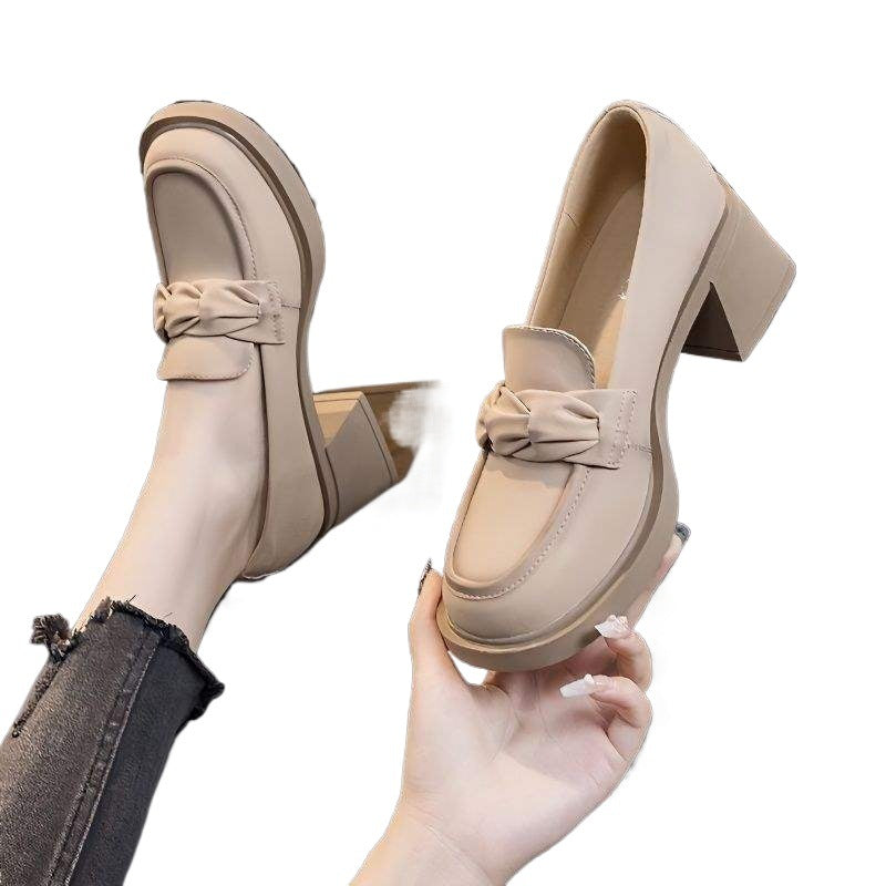 2025Spring New British Style French Small Leather Shoes Women's High Heels Retro Single Shoes