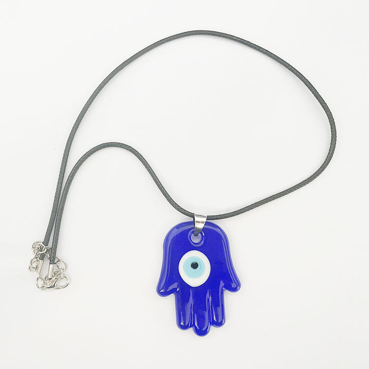 Devil's Eye Necklace European and American Wax Rope Necklace Turkish Blue Eye Women's Round Water Drop Necklace
