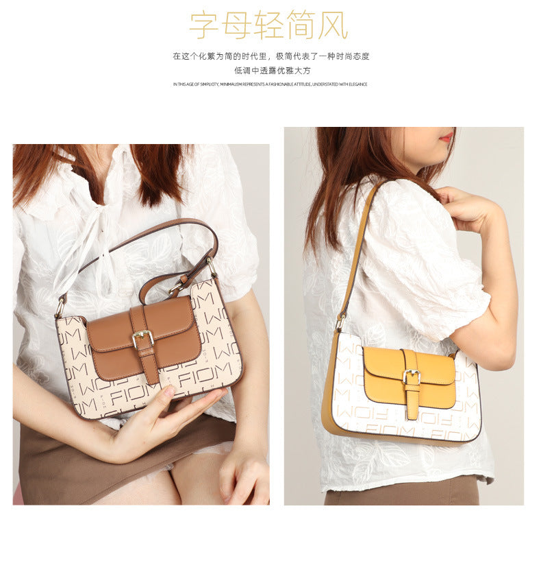 2024New Fashion Women's Bag Trendy Cowhide Letter Underarm Bag Niche Women's Shoulder Handbag