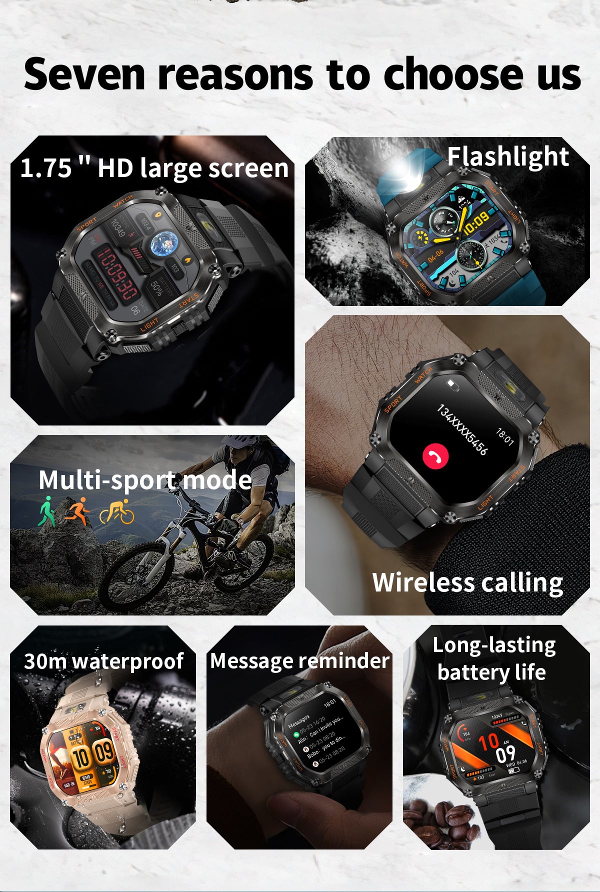 HT34Smart Watch Bluetooth Call True Heart Rate Step Sleep Monitoring3ATM Waterproof Outdoor Sports Three-Proof
