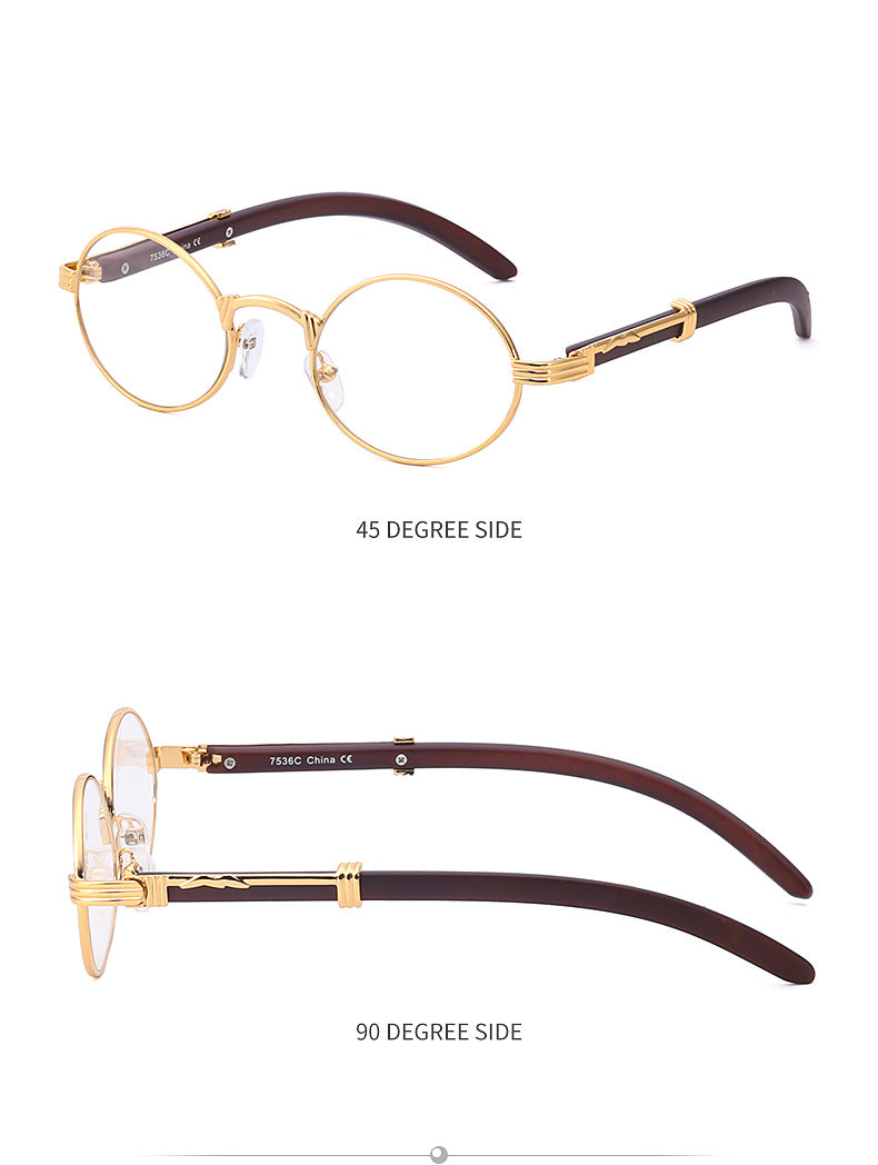 Vintage Small Frame Glasses for Women Imitation Wood Grain Oval Frame Sunglasses for Men Trendy Anti-Glare Sunglasses sunglasses