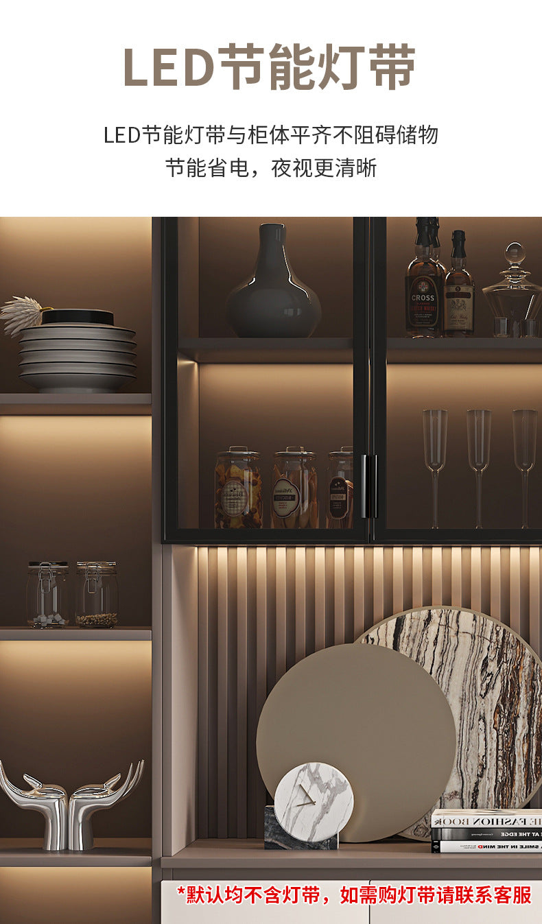 Solid Wood Sideboard Cabinet Against Wall Integrated Modern Minimalist Glass Door Wine Cabinet Dining Living Room Storage Cabinet Home Organizer