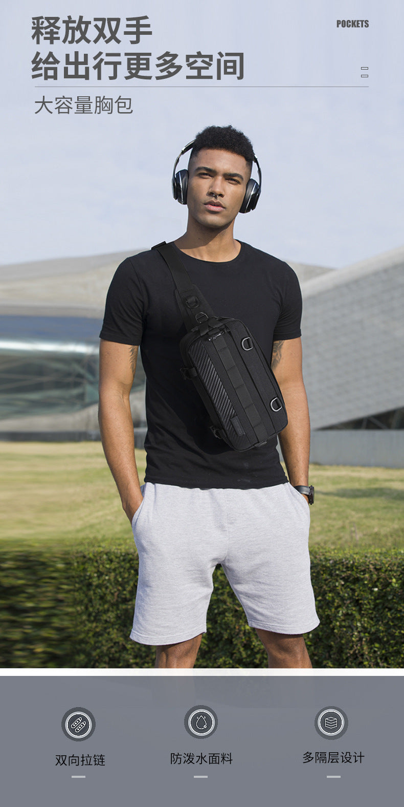 OZUKO Tactical Waist Bag Men's Crossbody Bag Multifunctional waterproof outdoor sports trendy brand portable bag