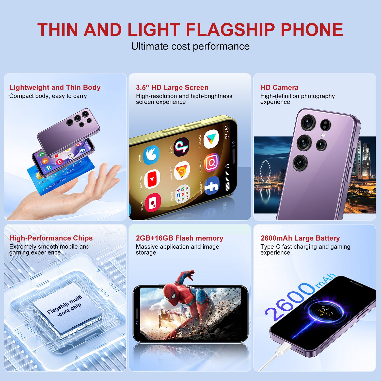 Hot Sale4G Android S24 Ultra Smart Small Mobile Phone Quad-core Mini Phone3.5Inch Factory