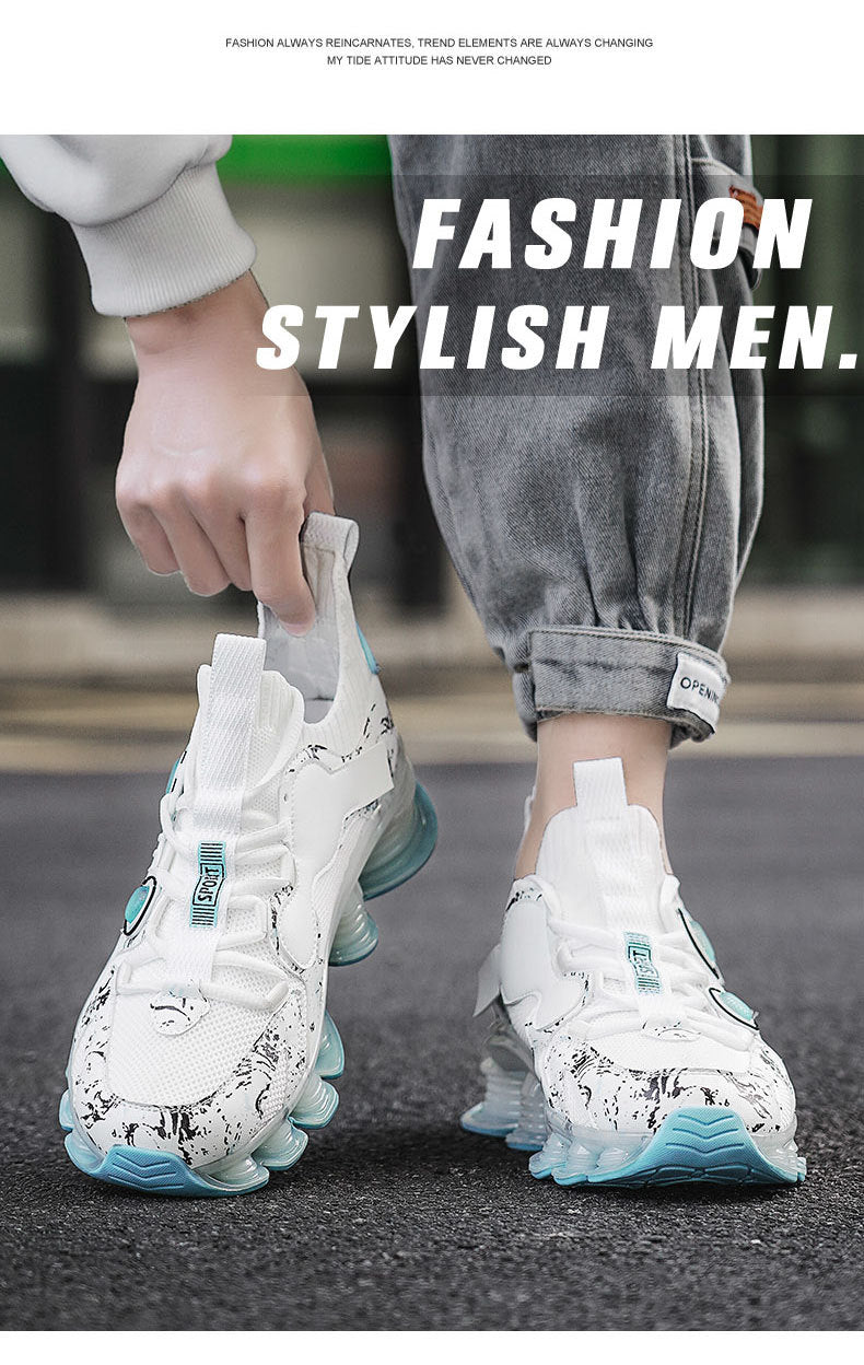 Blade Rebound Men's Shoes Mesh Breathable Running Shoes Youth Trendy Versatile Height Increasing Shock Absorption Sports Shoes